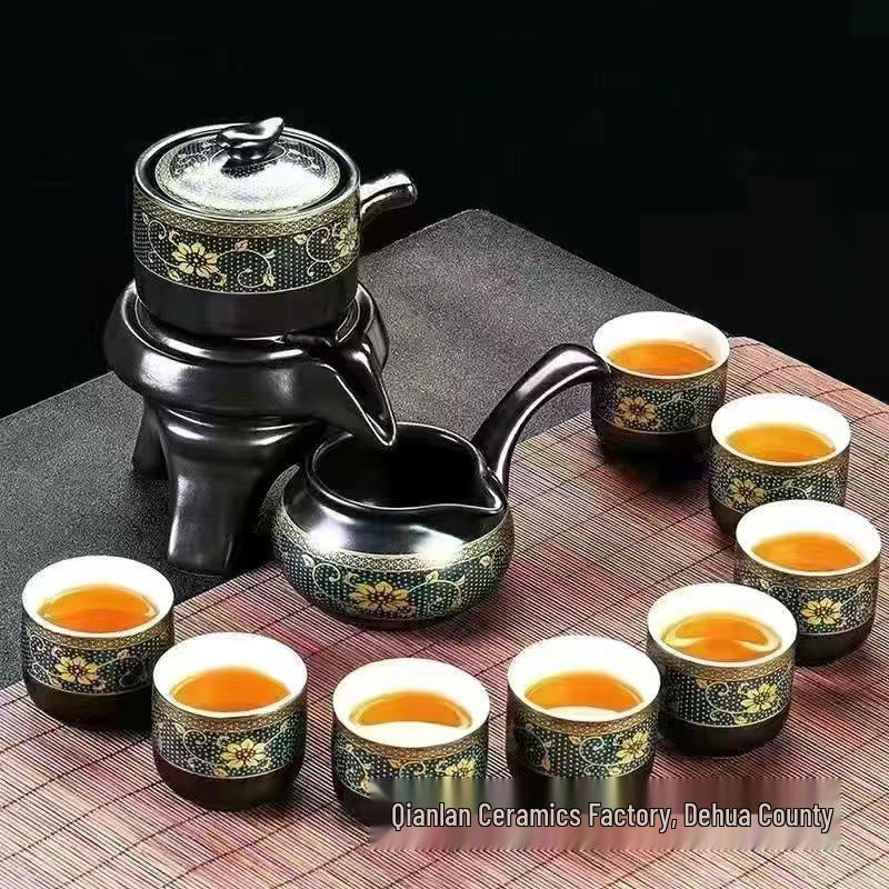 Home Tea Set: Anti-Scald Teapot, Ceramic Gongfu Cups, Stone Mill Semi-Automatic Brewer