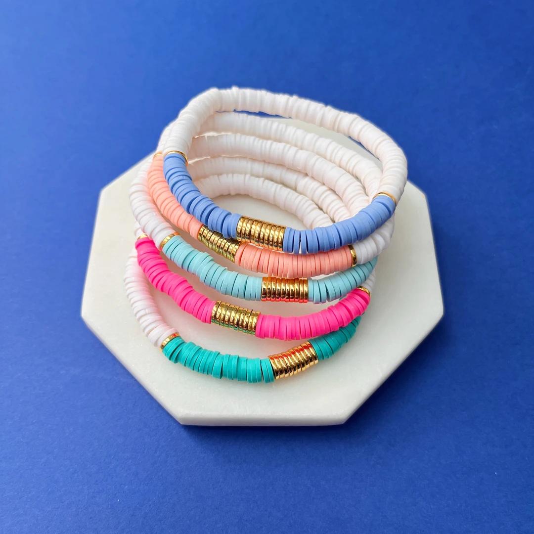 

Vlen Stack Heishi Bracelet for Women 6mm Polymer Clay Bracelets Boho Jewelry Multicolor Summer Beach Pulseras небесно-голубой