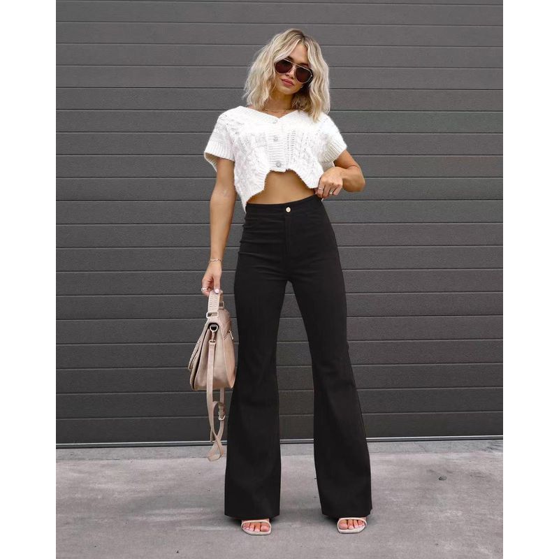 

Fashion Pure Color Casual High Waist Slim-Fit Micro Flared Pants High Waisted Micro Flared Pants Black 2XL