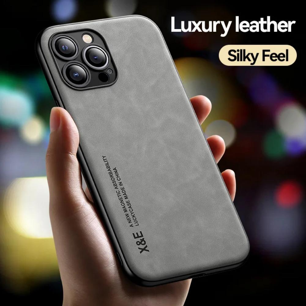 Eingebaute magnetische Autohülle für iPhone 15 Pro Max 14 Plus 13 12 Mini 11 Schutzhülle Halter Schutz Telefon Texturiert Business Vollschutz