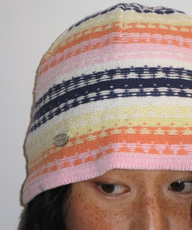 RONRON Multi Stripe Knit Bucket Hat Orange Pink
