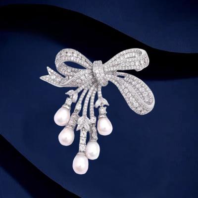French Retro Bow Brooch Women'S High-End Natural Freshwater Pearl Brooch Accessories