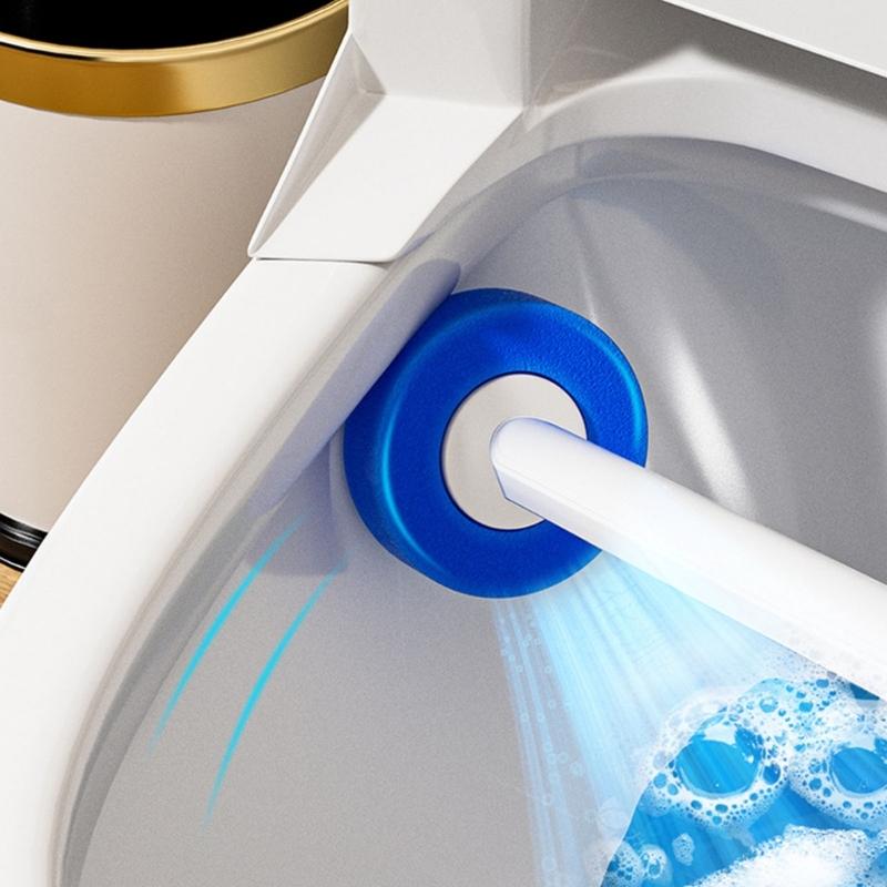 Disposable Toilet Brush with Sponges Head Not Drill Wall Mounted Easy 1 Touches Replacement for Hygienic Bathroom Cleaning