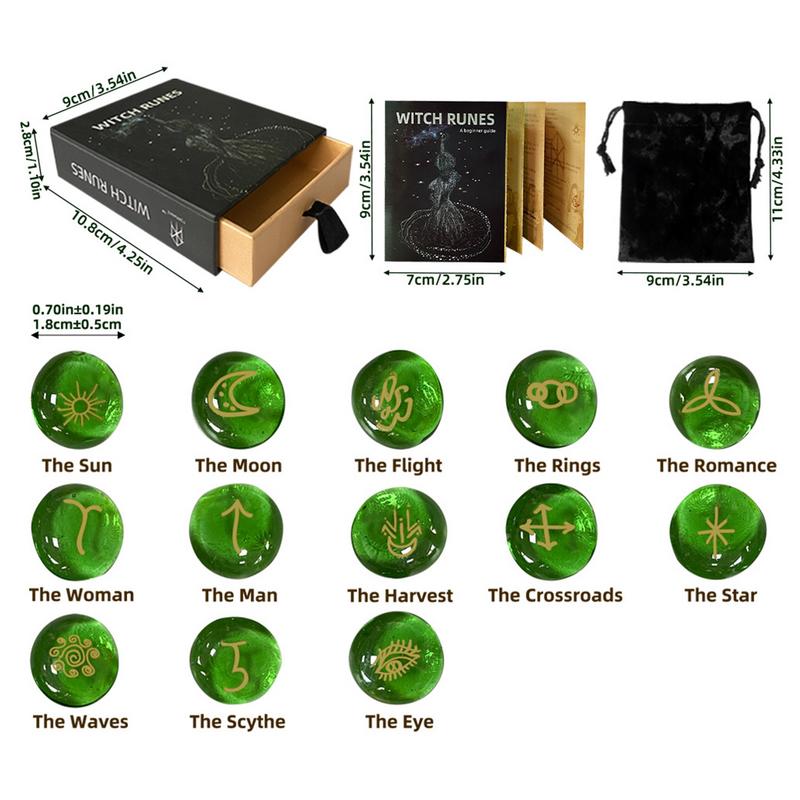 Rune Stones Set With Runes Book Beginners Glass Stones With Runes Book Witches Runes Set With Velvet Drawstring Bag For Healing