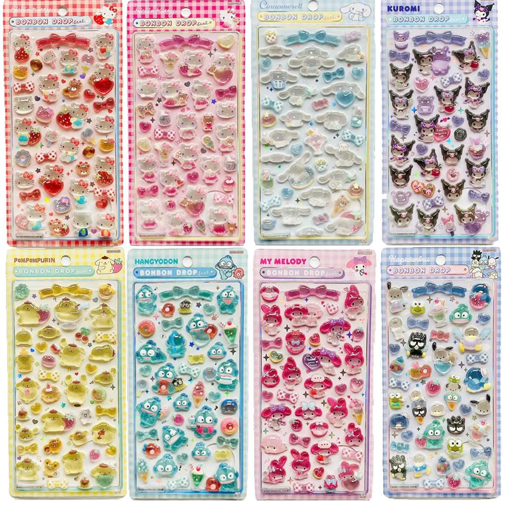 Cute Anime Hellokitty Kuromi Cinnamoroll 3D Sanrio Stickers Transparent Jelly Crystal Decorative Sticker Phone Case DIY Kids Toy