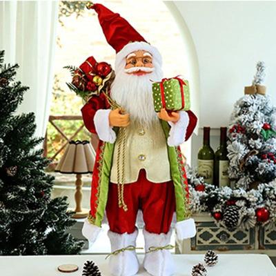 KX4B Christmas Santa for Doll with Gift Box Glasses Plush Robe Standing Figurines Statues Decoration Xmas Collectible Toy