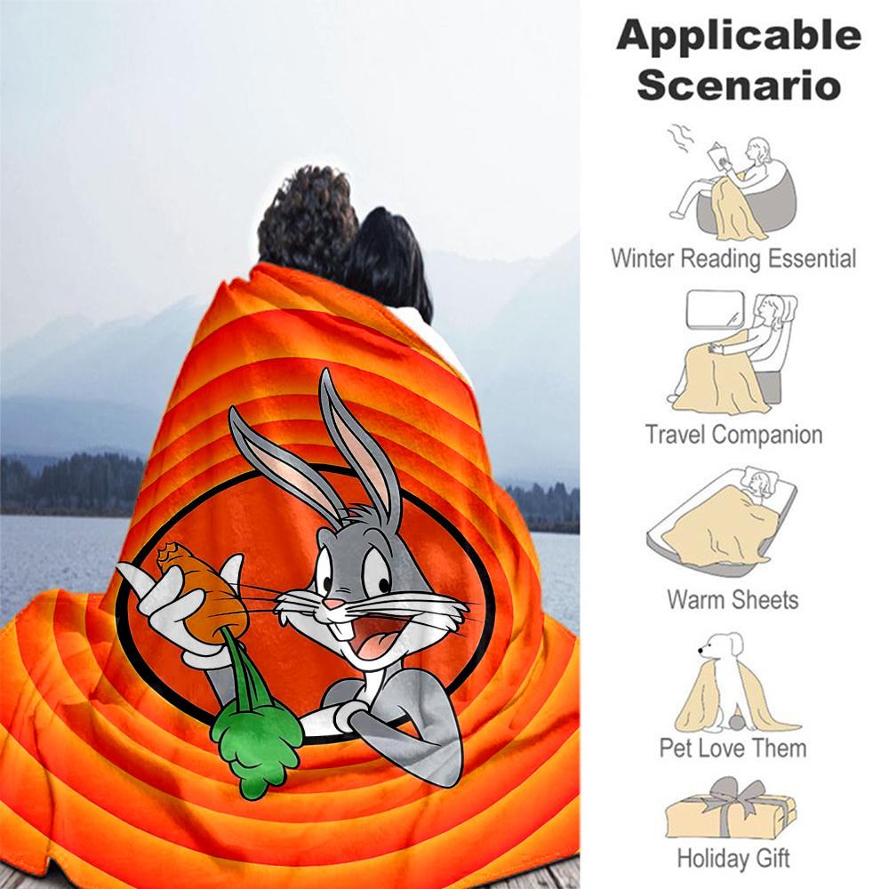 1pc Bugs Bunny carrotOutdoor Flannel Blanket Soft Plush Decor for Picnics, camping,Bedroom, Playroom, or Lunch Breakn1148A