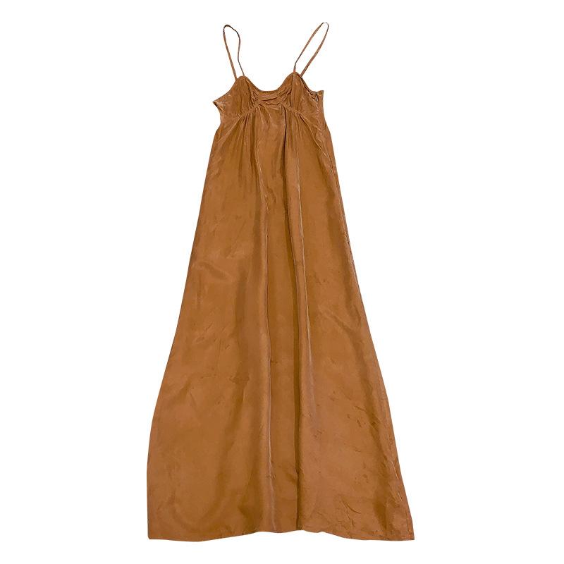 

2025 Лето Новое Платье Ленивый Темперамент Ветер Бретели Атласное Платье Подтяжки Длинное Платье Внутри L