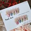 Huayang Time French Colorful Cat Eye Crystal Flower Nails, Handmade for Fresh Spring/Summer Wear