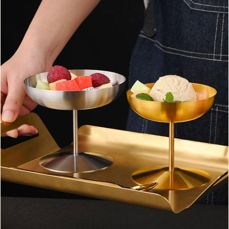 Elegante Retro-Dessertschalen aus Edelstahl mit Fuß 150ml/250ml Fassungsvermögen für Eis Cocktails Salate
