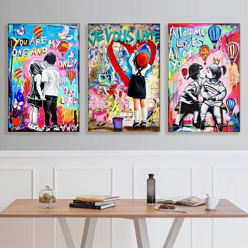 Abstract Love Theme Poster Print Canvas Painting Graffiti Pop Wall Art Hanging Picture For Living Room Modern Home Decor Unframe