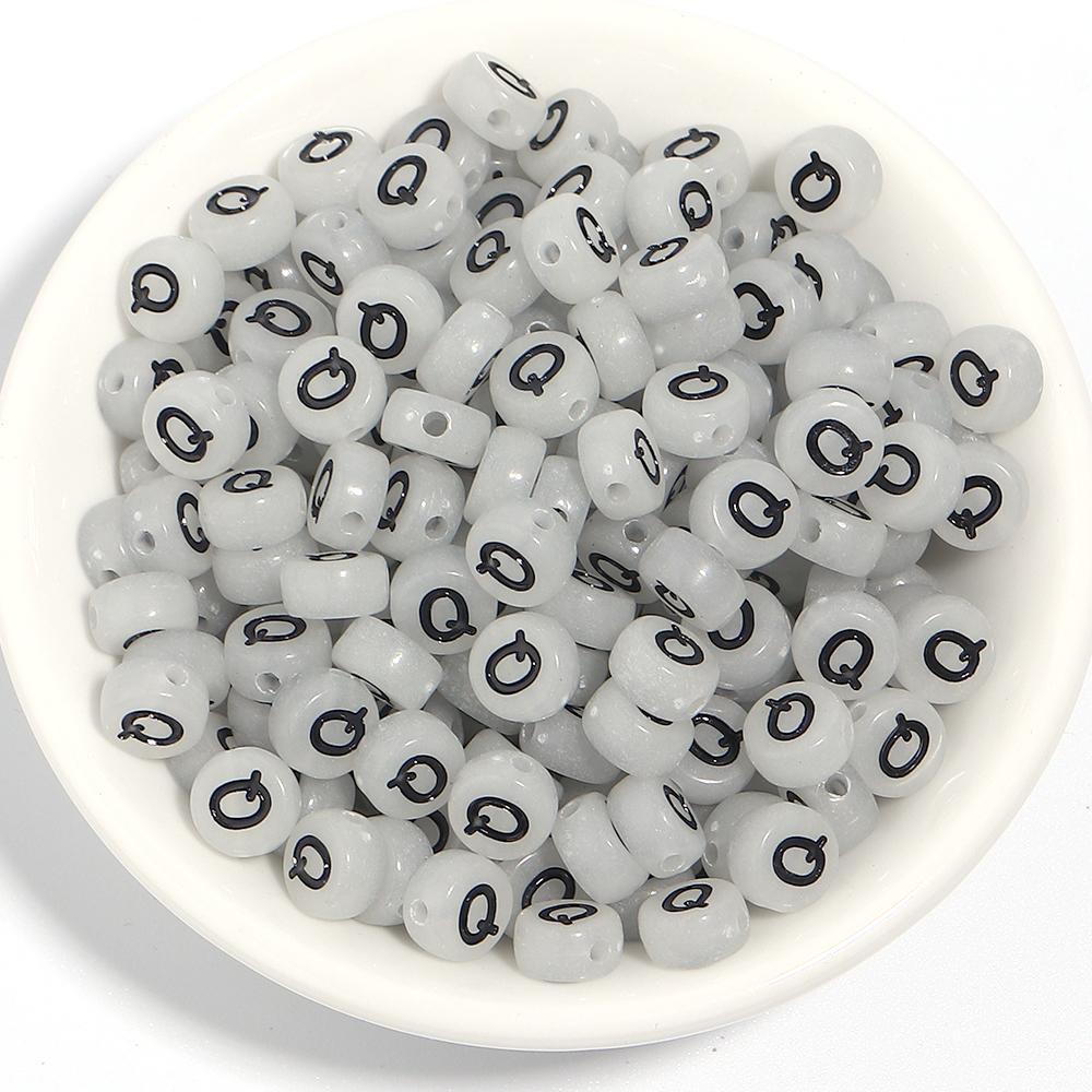 100pcs 7mm Acrylic Luminous Beads Flat Round Alphabet Loose Spacer Beads For Jewelry Making DIY Bracelets Necklace Accessories