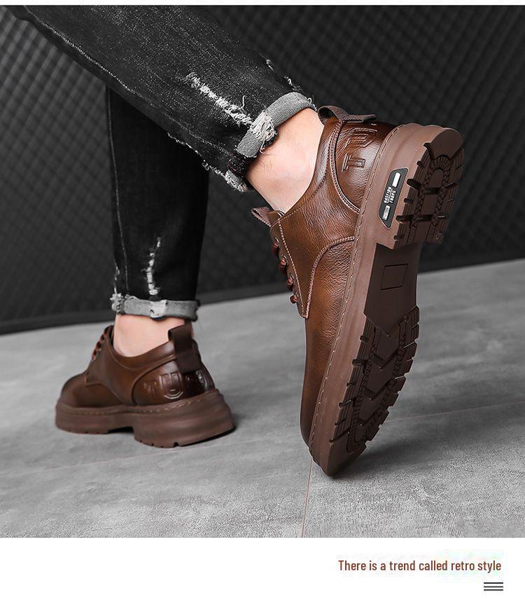 2024 Heren Retro Handgemaakte Leren Schoenen - Lente & Herfst, Slijtvast, Vetersluiting, Casual Werkkleding