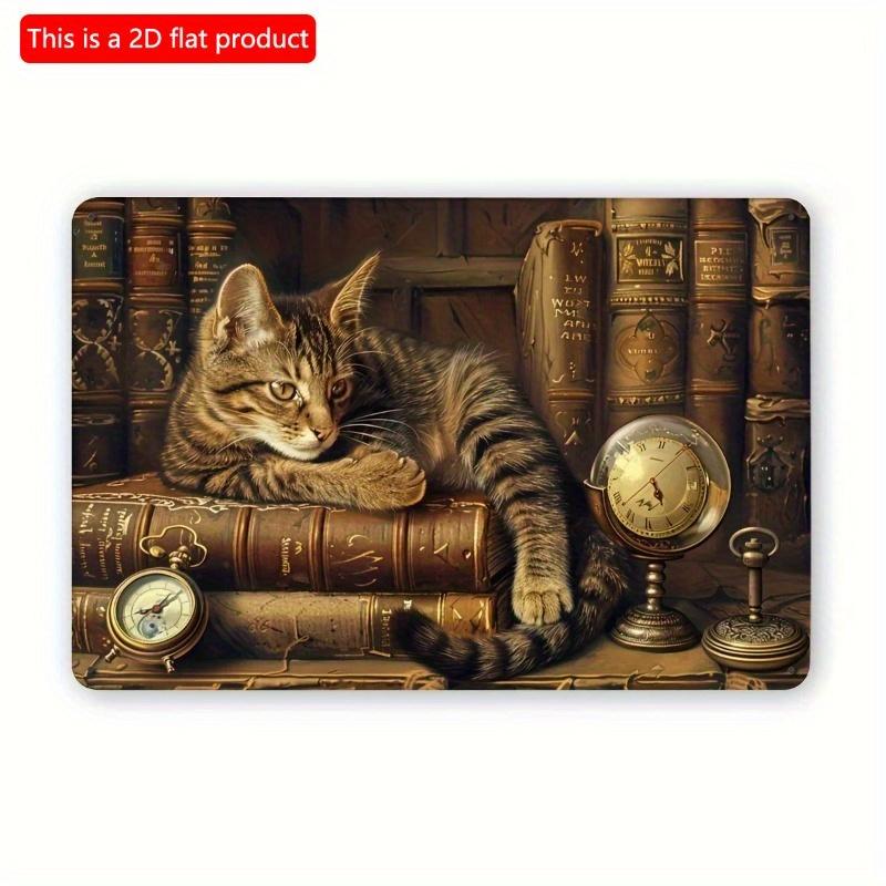 2D Flat Wooden Sign 30*20cm Vintage Cat In Book Wooden Sign | Indoor/Outdoor Wall Decor for Home, Bedroom, Bar, Cafe, Library & Garage