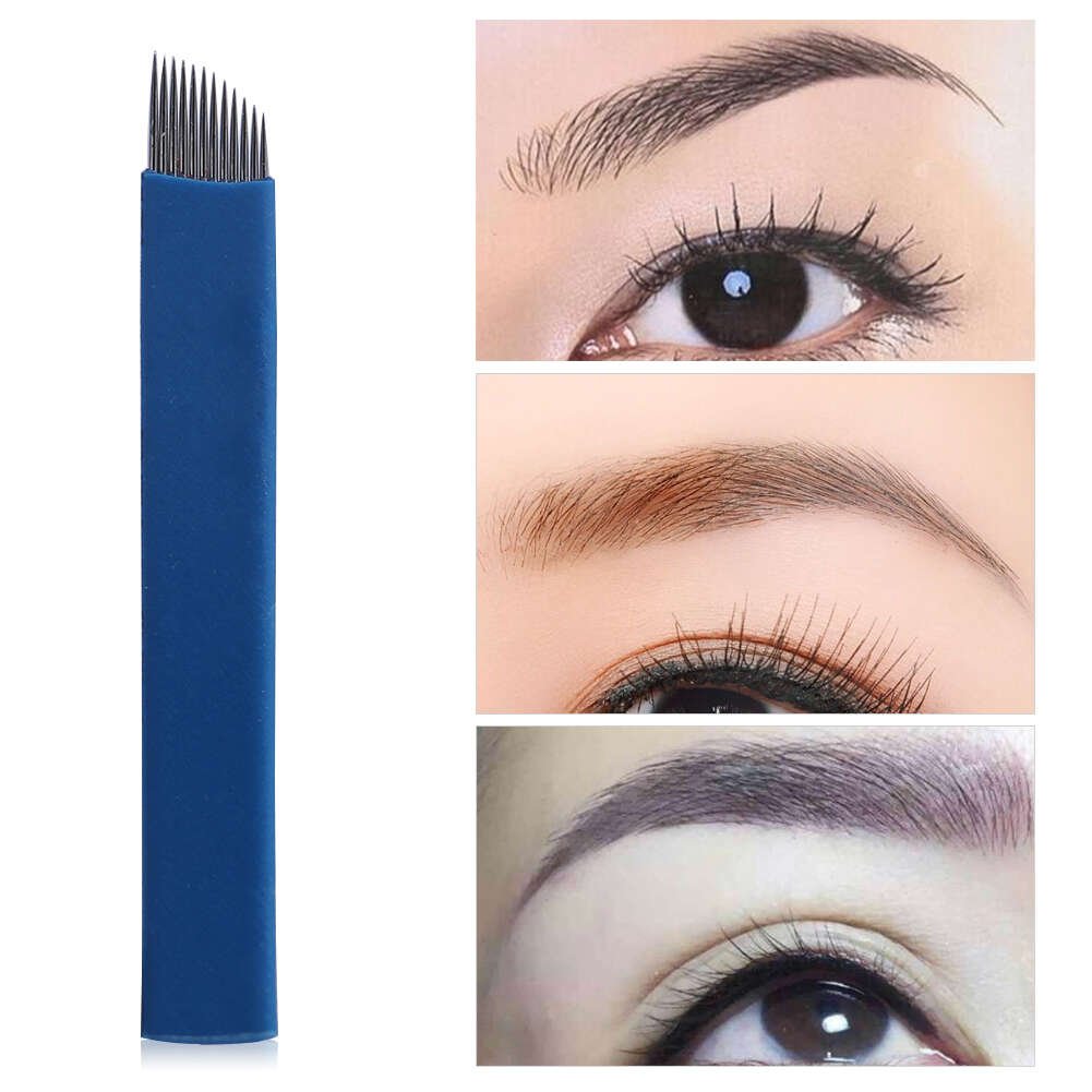 100Pcs/Set Eyebrow Tattoo Manual Microblading Permanent Makeup Sterile Needle 12 Pin Blade