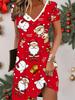 Móda Dámske Šaty s V výstrihom a krátkym rukávom s potlačou Vianočného snehuliaka Sexi Krátke Sukňové Šaty