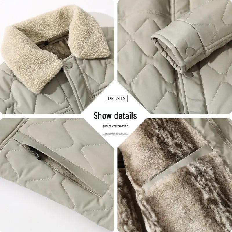 Men's Winter Lapel Jacket with Lambswool Fur Collar & Nano Mink Velvet - Thickened Warm Cotton