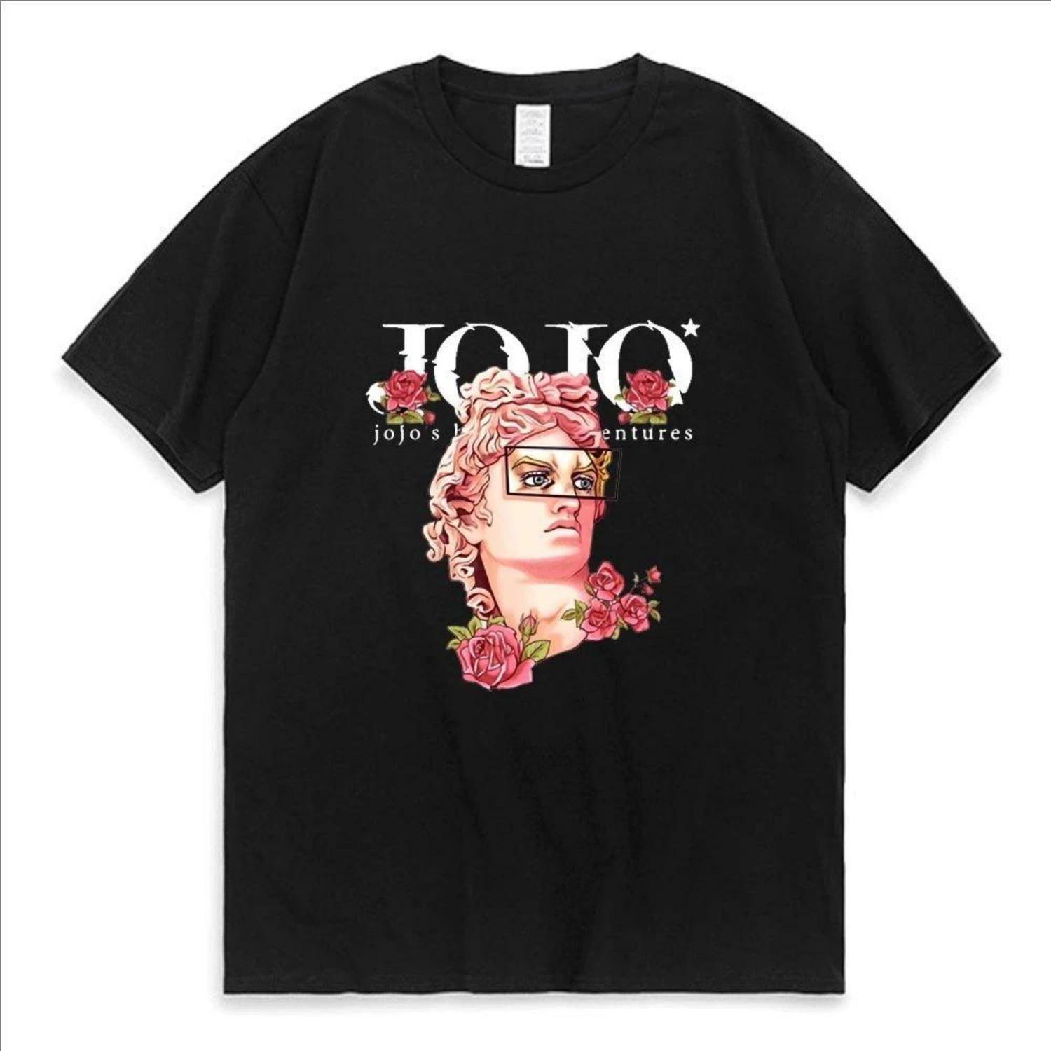 

Японская футболка с графическим принтом Jojo Bizarre Adventure для мужчин и женщин, повседневная, качественный хлопок, с коротким рукавом, летние топы, одежда S чёрный