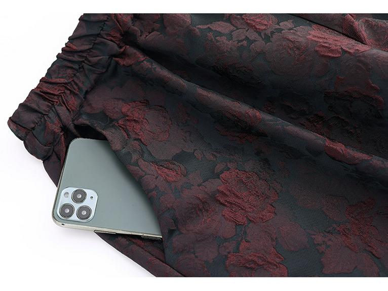 Dámské fleecem podšité embosované žakárové široké zkrácené tulipánové kalhoty - Plus Size, Podzim/Zima, Ležérní bootcut, Vysoká kvalita