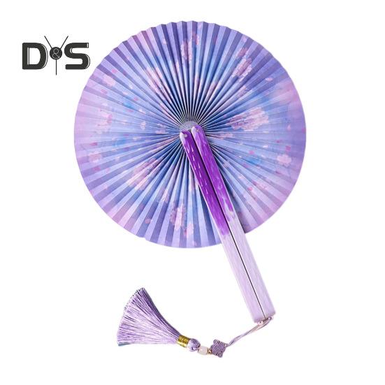 Runder Faltfächer im chinesischen Stil mit Quasten, Blumenmuster, Handfächer aus Papier, tragbarer Sommer-Handfächer, Tanzaufführung, Foto-Requisiten, Dekoration