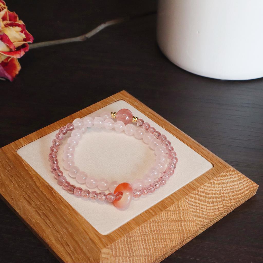 Natural Amethyst Double Circle Bracelet, Female Strawberry Crystal Bracelet. Bangles Women Fashion Jewelry Accessories Gift