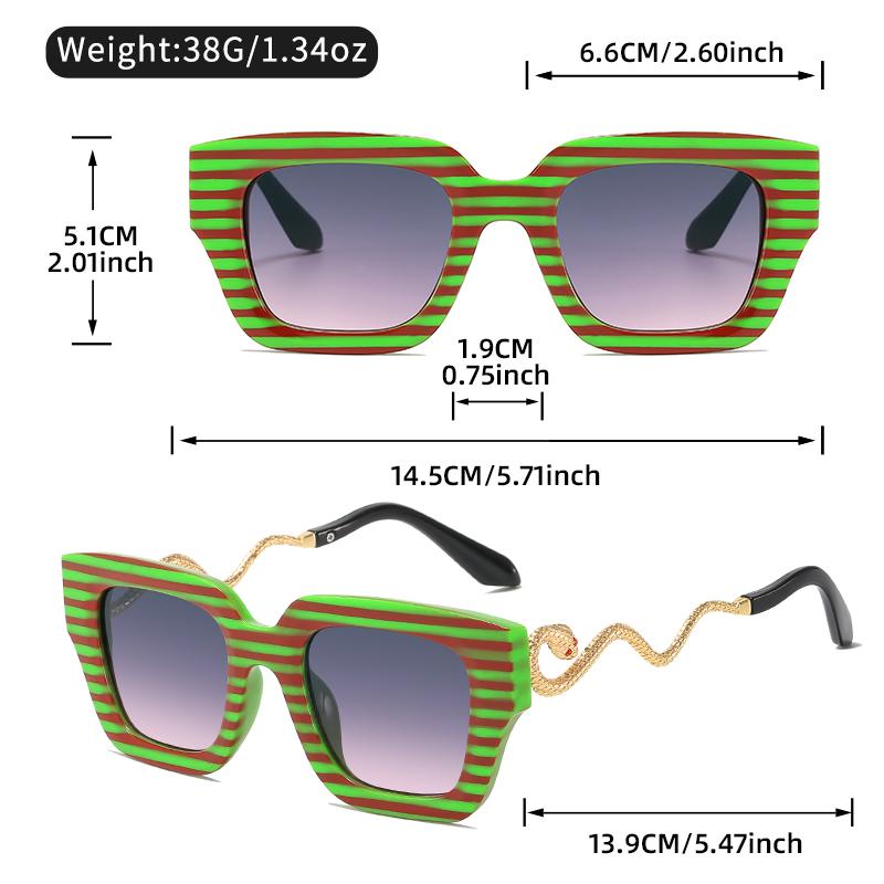New European and American square-framed striped snake-leg sunglasses, trendy party and fashionable sunglasses