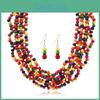 Bohemian Wooden Bead Tassel Necklace And Earring Set For Accessory Fashion