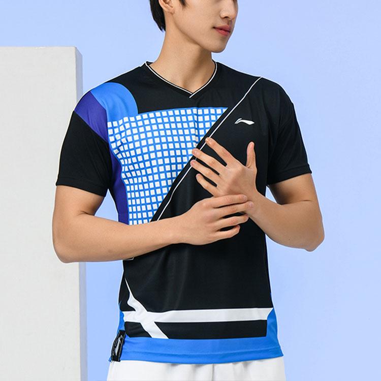 Li Ning Quick-Dry Cool Sweat-Absorbing Color-Block Training T-Shirt Men Tops Black AAYR201-3