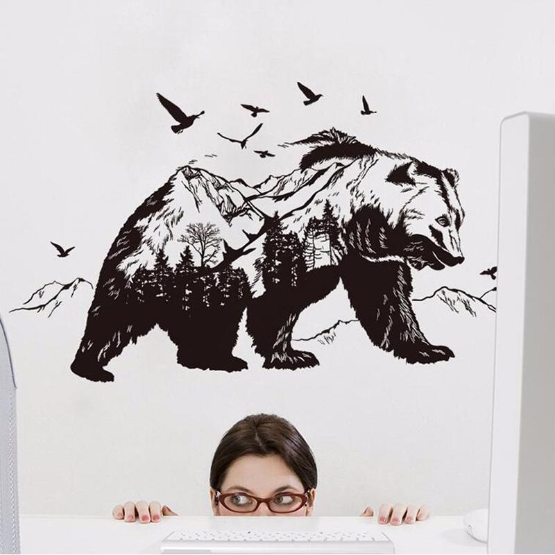 Diy Home Decor Black Bears Fish Tattoo Mural Mountain Wall Sticker New Design Vinyl Wall Art Decals Room Decor