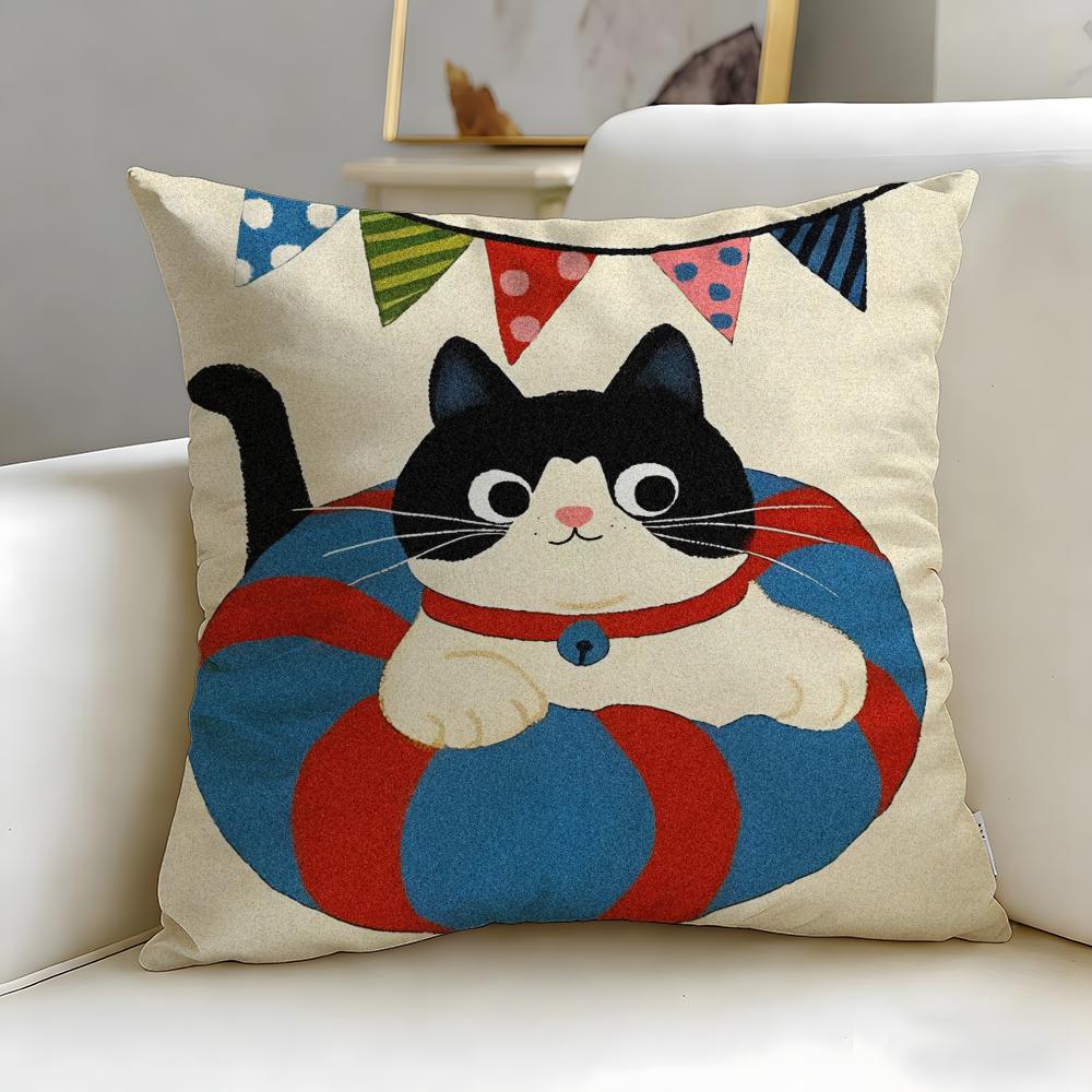Classic Cartoon Cartoon Cat Cushion Cover Soft  EasyWash Pillow Case  Versatile for Couch Bed Travel and Office