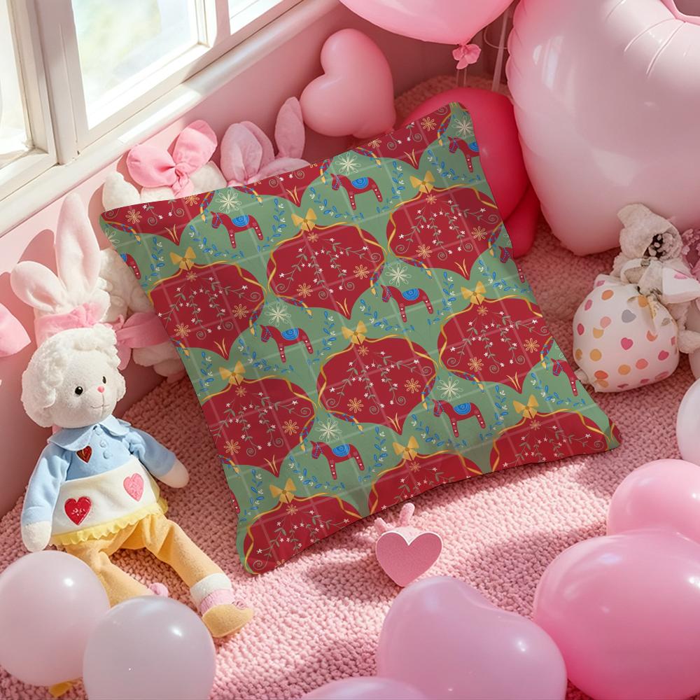 Dala Horse Print Cushion Cover Pattern Printed Pillowcase For Living Room Sofa Cushion Cover & Bedroom Decor