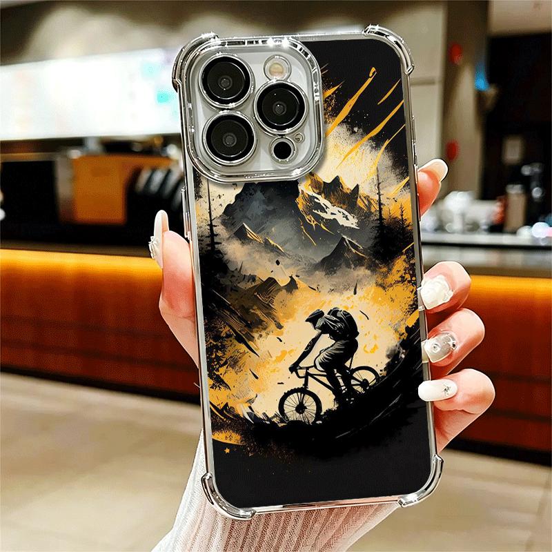 Mountain Bike Bicycle Soft Phone Case For iPhone 15 16 17 Air 14 Pro Max 16E Plus 13 12 Mini Plating Anti-Fall Fundas