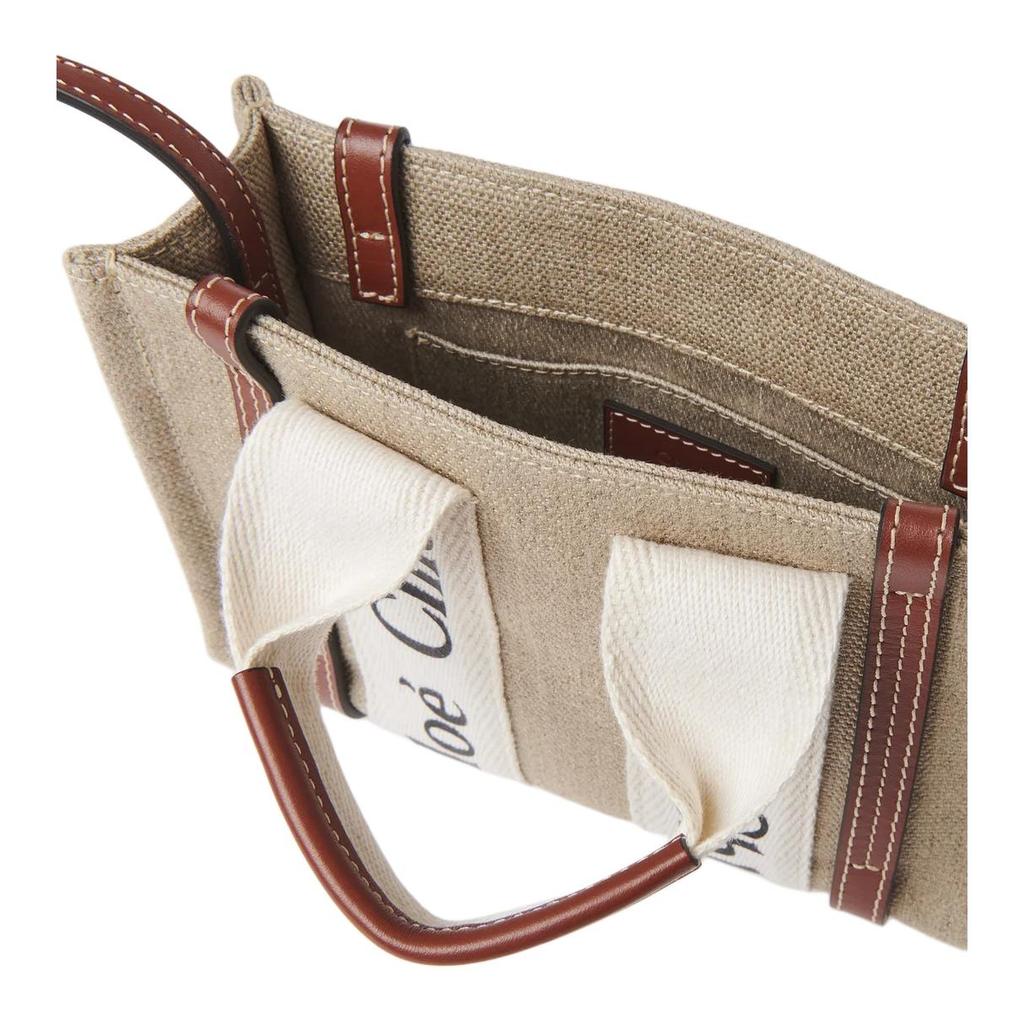 Chloe Woody Logo Print Canvas und Leder Tote Bag Damen Tote Bags Off-White CHC22-AS397I26-90U