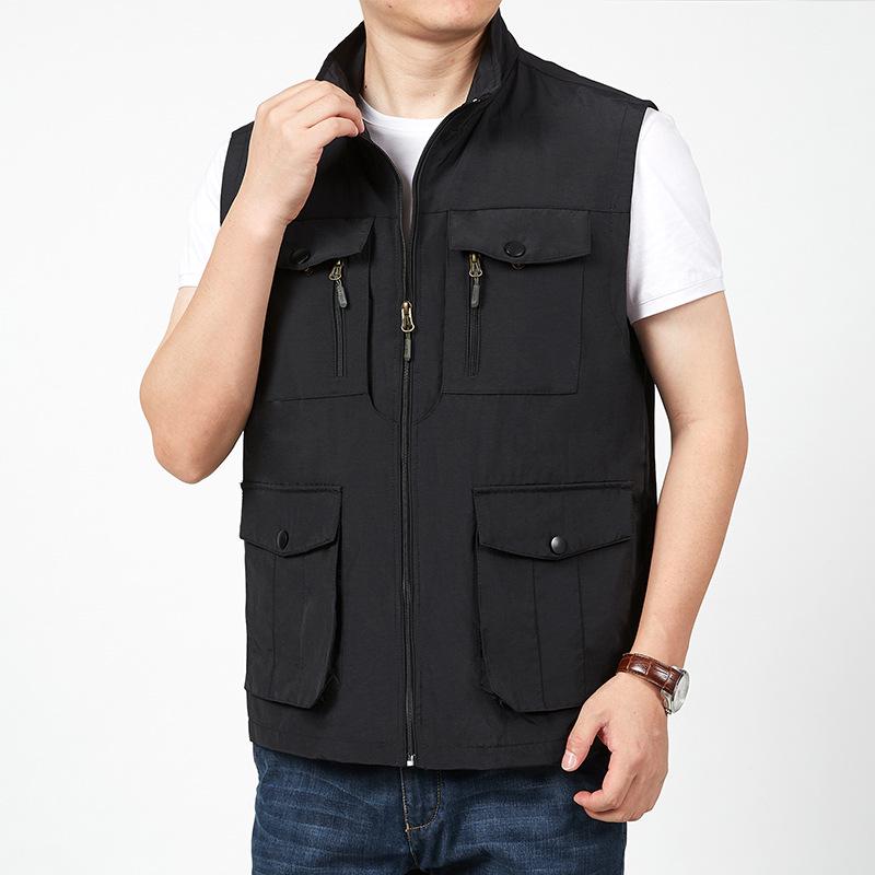 Pánská outdoorová fotografická vesta s mnoha kapsami, Podzim/Zima, Volný střih, Nadměrná velikost, Ležérní pracovní oblečení 9986.