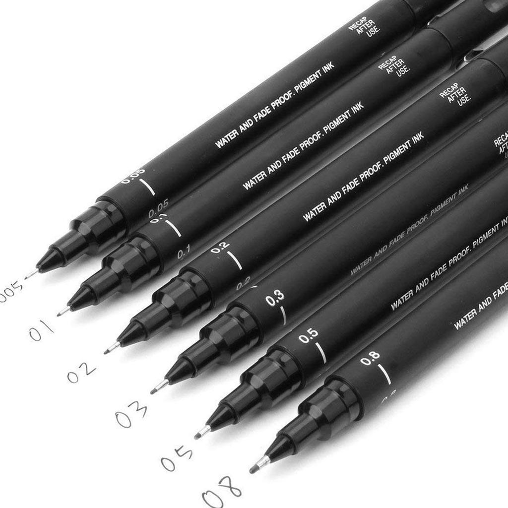 Uni-Ball PIN-200 Drawing Pen Set, 6 Pack, Black Ink, 0.03–0.8mm Tips for Sketching, Calligraphy & Technical Drawing