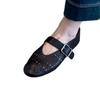 Bohemian Hollow Single Shoes Women's Gentle Hole Shoes Late Evening Breeze Grandma Shoes Leather Flat-soled French Mary Jane Shoes