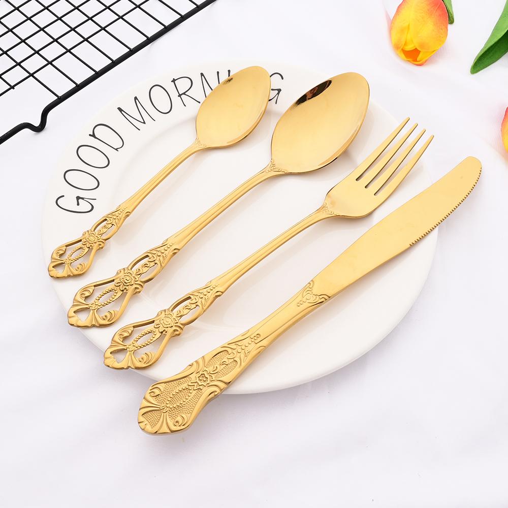 30Pcs Silver Royal Dinnerware Set Knife Dessert Fork Spoon Flatware Stainless Steel Cutlery Kitchen Silverware Tableware Set