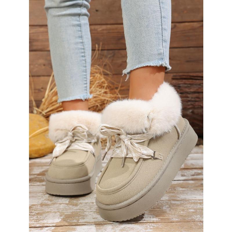 Winter New Lace-up Thick-soled Wool Wool Cotton Shoes 2025 Plus Size Muffin Fleece Warm Snow Boots for Women