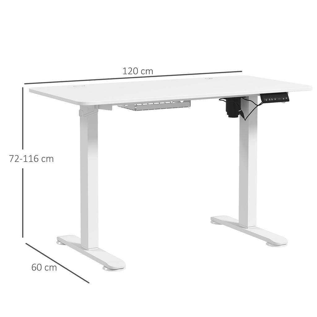 Standing Desk, Height-Adjustable, 120x60x72-116cm, White