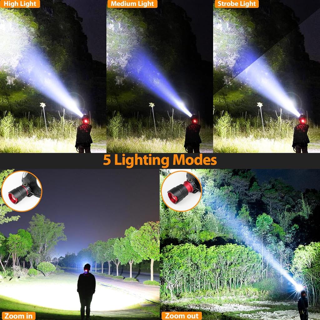 Headlamp Rechargeable, 900000High LM Super Bright with 5 Modes, Motion Sensor Head Lamp Batteries Included, Waterproof Headlamps for Camping Hunting