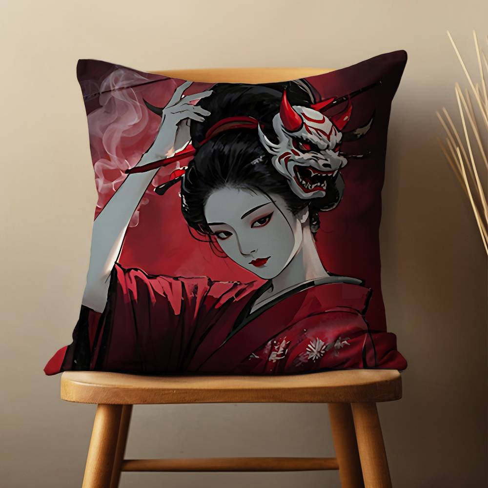 Beautiful Geisha Woman Pillow Case Living Room Sofa Cushion Cover Suitable For Home Bedroom Decoration And Protector