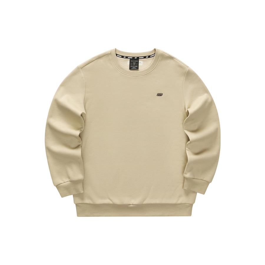Skechers Colorful Casual Series Solid Color Fleece Knit Crew Neck Pullover Sweatshirt Unisex sweatshirt Irish-Cream L423U153-028R XS