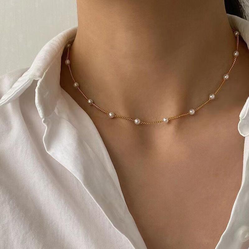 New 4mm Pearl Choker Clavicle Chain - Minimalist Pearl Necklace, European & American Style