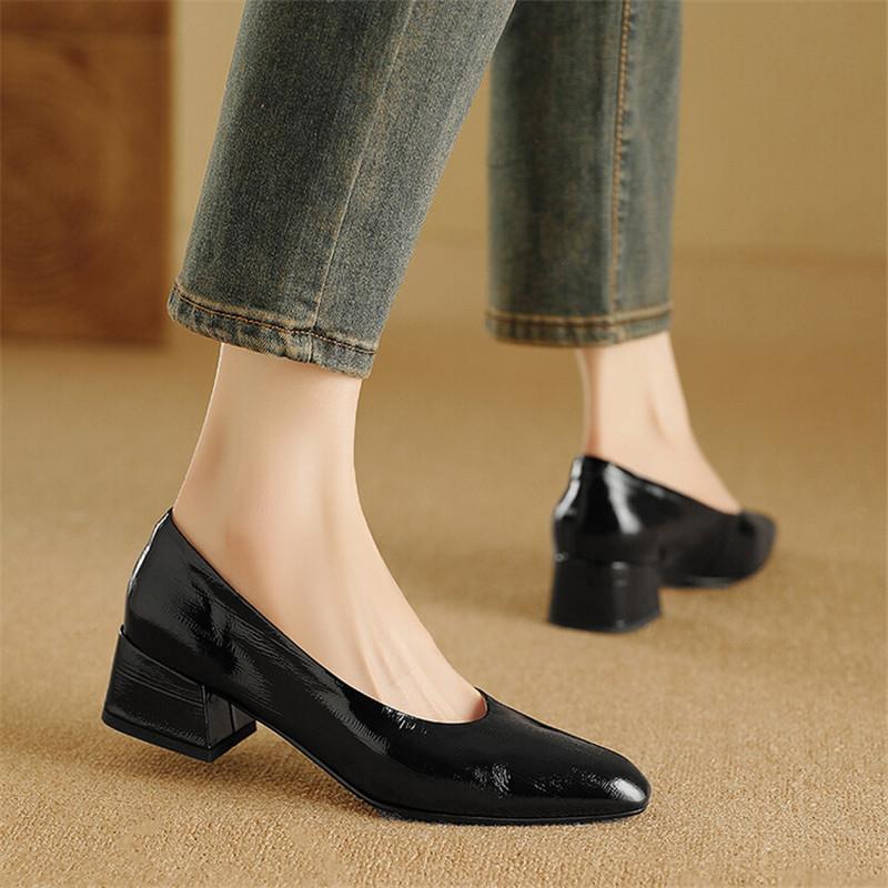 Fashion New Spring/summer Genuine Leather Shallow Shoes for Women Fashion Round Toe Women Pumps Breathable Chunky Heel Shoes Women