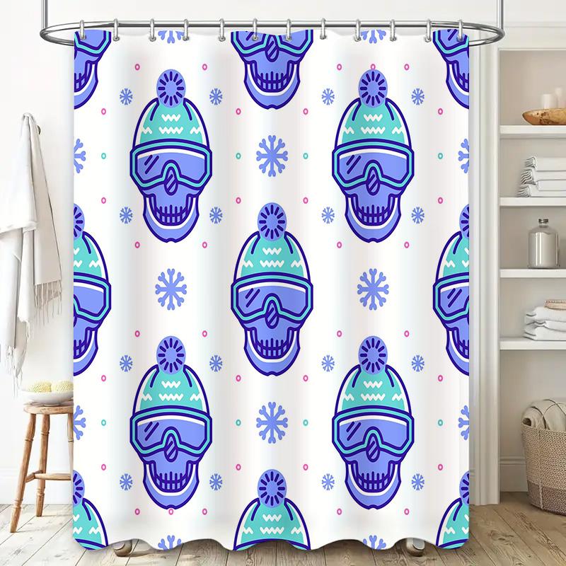 Vibrant Skulls Shower CurtainWinter Wonderland Decor for Bathrooms Blue Purple Snowflake Pattern Easy Install, Reusable Fabric P