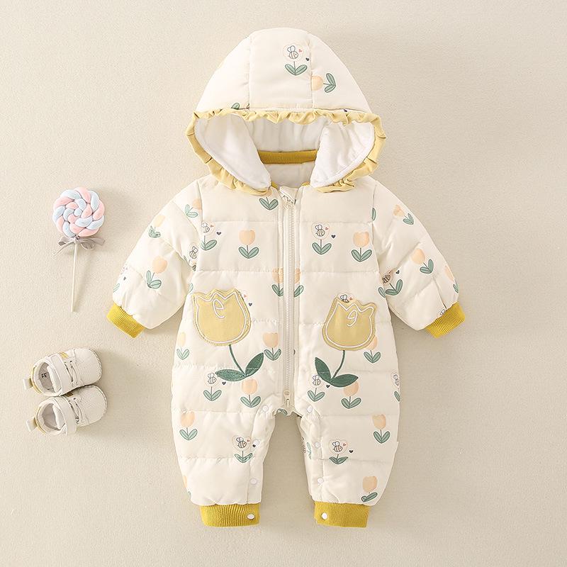 

Baby Winter Set: White Duck Down Jacket & Jumpsuit for Girls – Thick, Warm, Outing Outfit 90cm жовтий