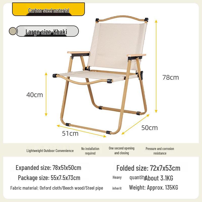 Beechwood Handle Folding Camping Chair – Portable Oxford Cloth Kermit Stool