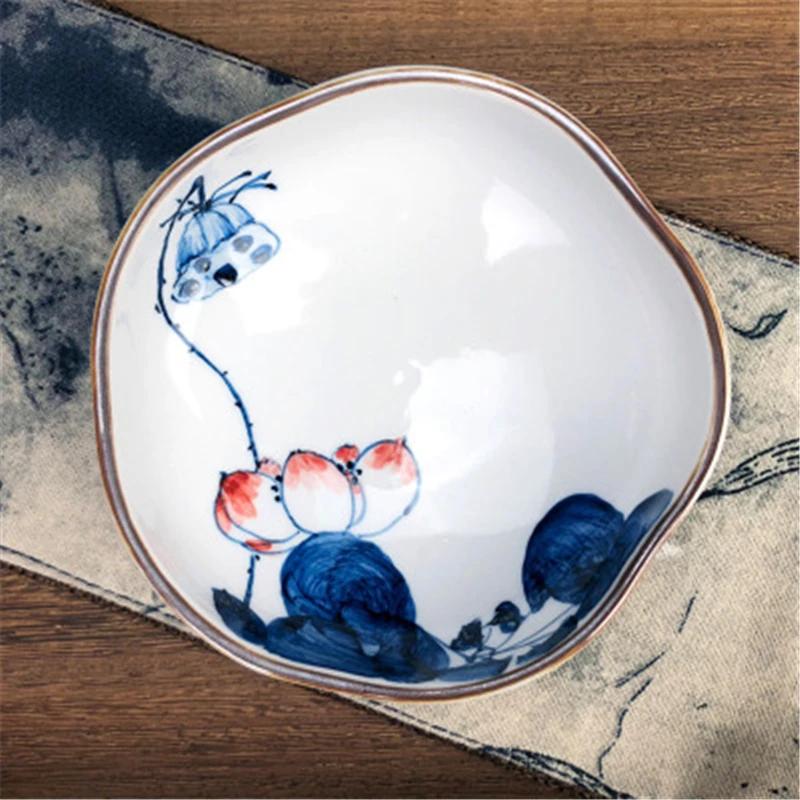 Refreshment Dish Chinese Fruit Dessert Plate Small Dish Jingdezhen Underglaze Color Ceramic Tea Tray Hand Painted Tableware
