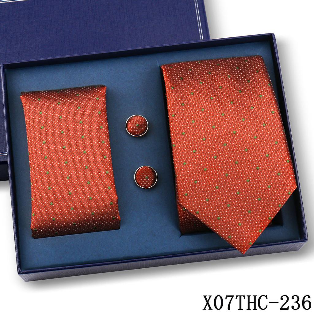 Tie Square Cufflinks 3-Piece Suit Retro Striped Hand Tie High-End Gift Box Set