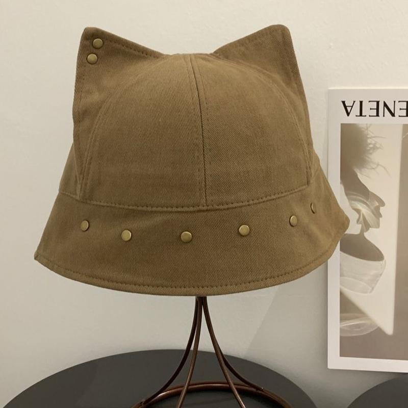 Niedlicher Lustiger Katzenohren Fischerhut Vintage Nieten Vielseitiger Lässiger Fischerhut